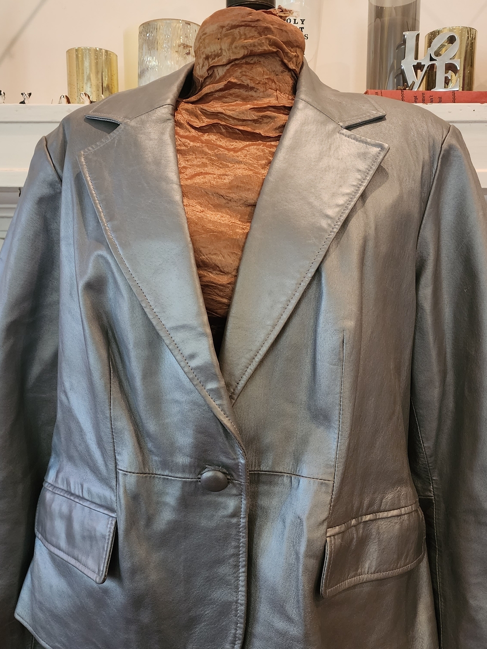 Bernardo Metallic Gray Leather Blazer